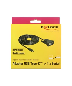 ממיר USB-C לחיבור DB9 Serial RS-232 צ'יפ Prolific אורך 1.8 מטר DELOCK | 62964