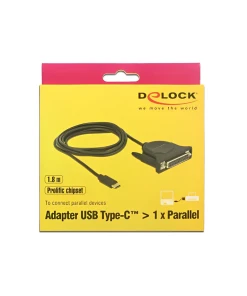 ממיר USB-C לחיבור פרלל DB25 Parallel צ'יפ Prolific אורך 1.8 מטר DELOCK | 62980