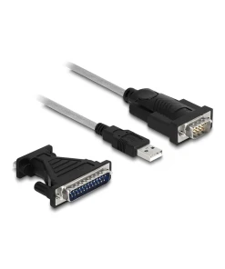 ממיר USB לחיבור DB9 Serial RS-232 + מתאם DB25 צ'יפ FTDI FT232RL אורך 1.8 מטר DELOCK | 61314
