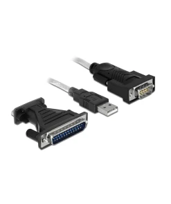 ממיר USB לחיבור DB9 Serial RS-232 + מתאם DB25 צ'יפ FTDI אורך 1.8 מטר DELOCK | 61308
