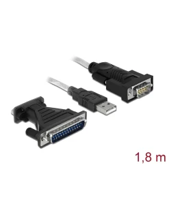 ממיר USB לחיבור DB9 Serial RS-232 + מתאם DB25 צ'יפ FTDI אורך 1.8 מטר DELOCK | 61308