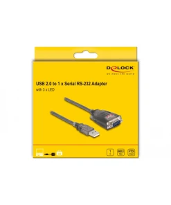 ממיר USB לחיבור DB9 Serial RS-232 עם 3 LED x צ'יפ FTDI אורך 0.2 מטר DELOCK 61412