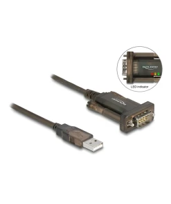 ממיר USB לחיבור DB9 Serial RS-232 עם 3 LED x צ'יפ Prolific אורך 2 מטר DELOCK | 64073
