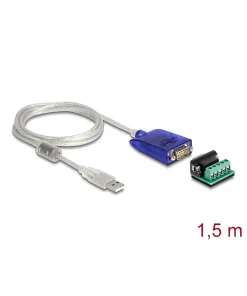 ממיר USB לחיבור DB9 Serial RS-422/485 עם הגנת מתח 600W עמיד בטמפרטורה 40°C- עד 85°C צ'יפ FTDI אורך 1.5 מטר בצבע שחור DELOCK | 64055