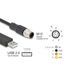 ממיר USB לחיבור M12 Serial RS-232 צ'יפ FTDI אורך 1.8 מטר DELOCK | 64257