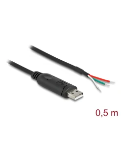ממיר USB לחיבור Serial RS-485 עם 3 גידים פתוחים צ'יפ FTDI בצבע שחור DELOCK | 64242