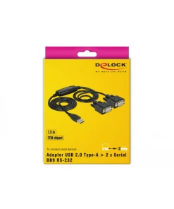 ממיר USB עם 2 חיבורים DB9 Serial RS-232 צ'יפ FTDI אורך 1.4 מטר DELOCK | 61886