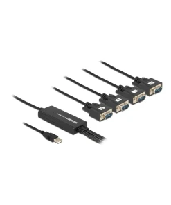 ממיר USB עם 4 חיבורים DB9 Serial RS-232 צ'יפ FTDI אורך 1.4 מטר DELOCK | 61887