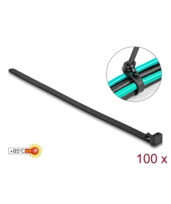 אזיקונים פלסטיק רב פעמיים עמידים בחום ניתנים לפתיחה חוזרת צבע שחור סט 100 יח' DELOCK | 19066