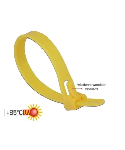 אזיקונים פלסטיק רב פעמים עמידים בחום ניתנים לפתיחה חוזרת צבע צהוב סט 100 יח' DELOCK | 18760