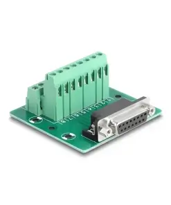 טרמינל בלוק DIN rail בחיבור הברגה לשקע D-Sub 15 pin צבע ירוק DELOCK | 66910