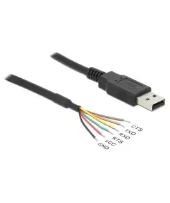 ממיר USB 2.0 זכר ל- TTL 3.3 V עם 6 גידים פתוחים צ'יפ FTDI צבע שחור DELOCK | 83117