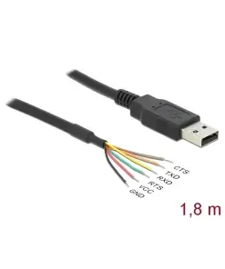 ממיר USB 2.0 זכר ל- TTL 3.3 V עם 6 גידים פתוחים צ'יפ FTDI צבע שחור DELOCK | 83117