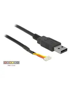 ממיר USB-A 2.0 זכר ל- TTL 3.3 V מחבר 6 פינים WR-WTB צ'יפ FTDI צבע שחור DELOCK 84957