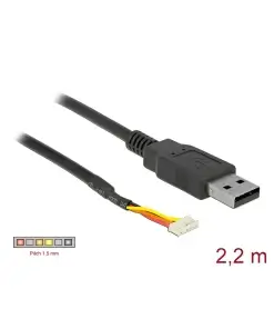 ממיר USB-A 2.0 זכר ל- TTL 3.3 V מחבר 6 פינים WR-WTB צ'יפ FTDI צבע שחור DELOCK 84957