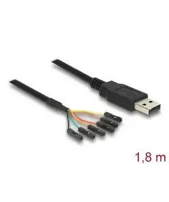 ממיר USB-A 2.0 זכר ל- TTL 3.3 V מחבר 6 פינים נפרדים צ'יפ FTDI צבע שחור DELOCK | 83787