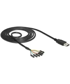 ממיר USB-A 2.0 זכר ל- TTL 3.3 V מחבר 6 פינים נפרדים צ'יפ FTDI צבע שחור DELOCK | 83787