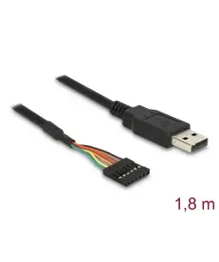 ממיר USB-A 2.0 זכר ל- TTL 3.3 V מחבר 6 פינים צ'יפ FTDI צבע שחור DELOCK | 83785