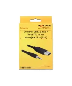 ממיר USB-A 2.0 זכר ל- TTL 3.3 V מחבר PL 3.5 בעל 3 מגעים צ'יפ FTDI צבע שחור DELOCK | 83114