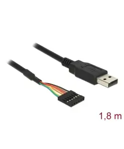 ממיר USB-A 2.0 זכר ל- TTL 5 V מחבר 6 פינים צ'יפ FTDI צבע שחור DELOCK | 83784
