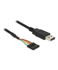 ממיר USB-A 2.0 זכר ל- TTL 5 V מחבר 6 פינים צ'יפ FTDI צבע שחור DELOCK | 83784