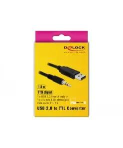 ממיר USB-A 2.0 זכר ל- TTL 5 V מחבר PL 3.5 בעל 3 מגעים צ'יפ FTDI צבע שחור DELOCK | 83115