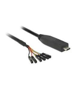 ממיר USB-C זכר ל- LVTTL 3.3 V מחבר 6 פינים נקבה נפרדים צ'יפ FTDI צבע שחור DELOCK | 63946