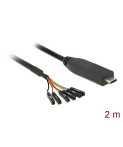 ממיר USB-C זכר ל- LVTTL 3.3 V מחבר 6 פינים נקבה נפרדים צ'יפ FTDI צבע שחור DELOCK | 63946
