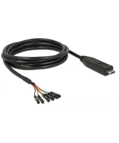 ממיר USB-C זכר ל- LVTTL 3.3 V מחבר 6 פינים נקבה נפרדים צ'יפ FTDI צבע שחור DELOCK | 63946