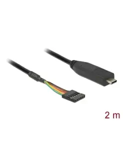 ממיר USB-C זכר ל- TTL 5 V מחבר 6 פינים נקבה צ'יפ FTDI צבע שחור DELOCK | 63947