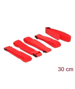 רצועות סקוטש דו צדדי עם לולאה אורך 300 מ"מ סט 5 יח' צבע אדום DELOCK | 18705