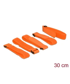 רצועות סקוטש דו צדדי עם לולאה אורך 300 מ"מ סט 5 יח' צבע כתום DELOCK | 18707