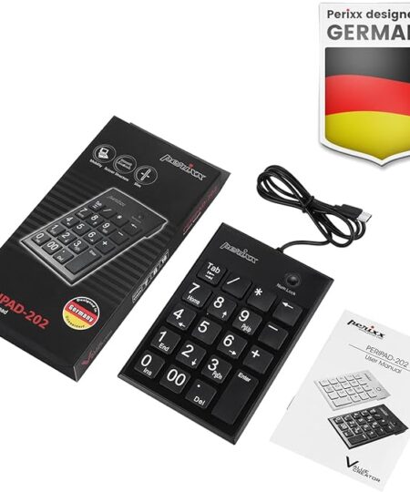 לוח מקשים בצבע שחור Perixx | PERIPAD-202C | Wired Numeric Scissor Type C Keypad with Hubs