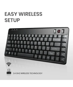 מקלדת אלחוטית ארגונומית בצבע שחור Perixx | PERIBOARD-706 | Wireless 2.4GHz Mini 75% Trackball Keyboard 1000 DPI Optical Trackball