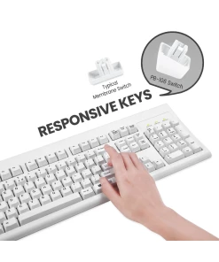 מקלדת חוטית ארגונומית בצבע לבן Perixx | PERIBOARD-106-W | Wired White Full-Size Keyboard