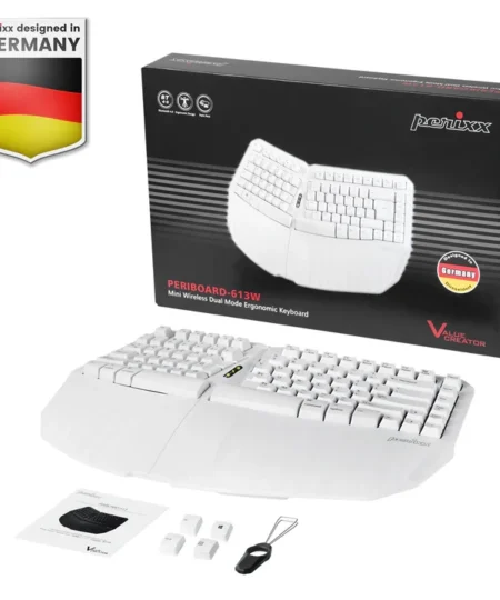מקלדת חוטית ארגונומית בצבע לבן Perixx | PERIBOARD-613-W | Wireless Dual Mini Ergonomic White US KB
