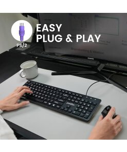 מקלדת חוטית ארגונומית בצבע שחור Perixx | PERIBOARD-117P | Wired PS2 Full Size Keyboard