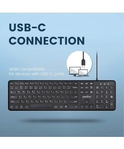 מקלדת חוטית ארגונומית בצבע שחור Perixx | PERIBOARD-210-C | Wired Full-Size USB C Keyboard with Quiet Scissor Keys