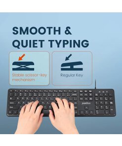 מקלדת חוטית ארגונומית בצבע שחור Perixx | PERIBOARD-210-C | Wired Full-Size USB C Keyboard with Quiet Scissor Keys