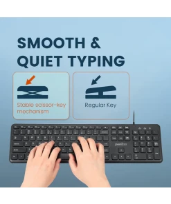 מקלדת חוטית ארגונומית בצבע שחור Perixx | PERIBOARD-210B | Wired Full-Size USB Keyboard with Quiet Keys for Desktop | Laptop | Tablet