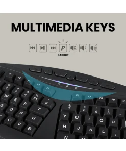 מקלדת חוטית ארגונומית בצבע שחור Perixx | PERIBOARD-312 | Wired Ergonomic Backlit Keyboard with 2 Hubs