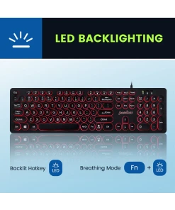 מקלדת חוטית ארגונומית בצבע שחור Perixx | PERIBOARD-317-R | Wired Backlit Round Keys Keyboard with Large Print Letters