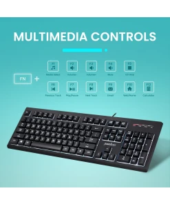 מקלדת חוטית ארגונומית בצבע שחור Perixx | PERIBOARD-329 | Wired Backlit USB High Scissor US Keyboard