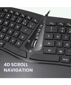 מקלדת חוטית ארגונומית בצבע שחור Perixx | PERIBOARD-330 | Wired Backlit Ergonomic Keyboard with Hubs