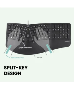 מקלדת חוטית ארגונומית בצבע שחור Perixx | PERIBOARD-330 | Wired Backlit Ergonomic Keyboard with Hubs
