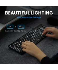 מקלדת חוטית ארגונומית בצבע שחור Perixx | PERIBOARD-333B | Wired Backlit Compact Scissor USB Keyboard