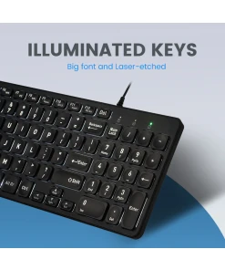 מקלדת חוטית ארגונומית בצבע שחור Perixx | PERIBOARD-333B | Wired Backlit Compact Scissor USB Keyboard