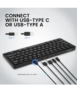 מקלדת חוטית ארגונומית בצבע שחור Perixx | PERIBOARD-416 | Wired Mini USB Keyboard with 4 Hubs