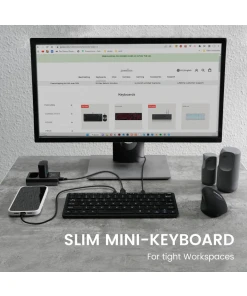 מקלדת חוטית ארגונומית בצבע שחור Perixx | PERIBOARD-416 | Wired Mini USB Keyboard with 4 Hubs