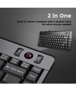 מקלדת חוטית ארגונומית בצבע שחור Perixx | PERIBOARD-505H PLUS | Wired 315*147*26mm Trackball USB Hub KB